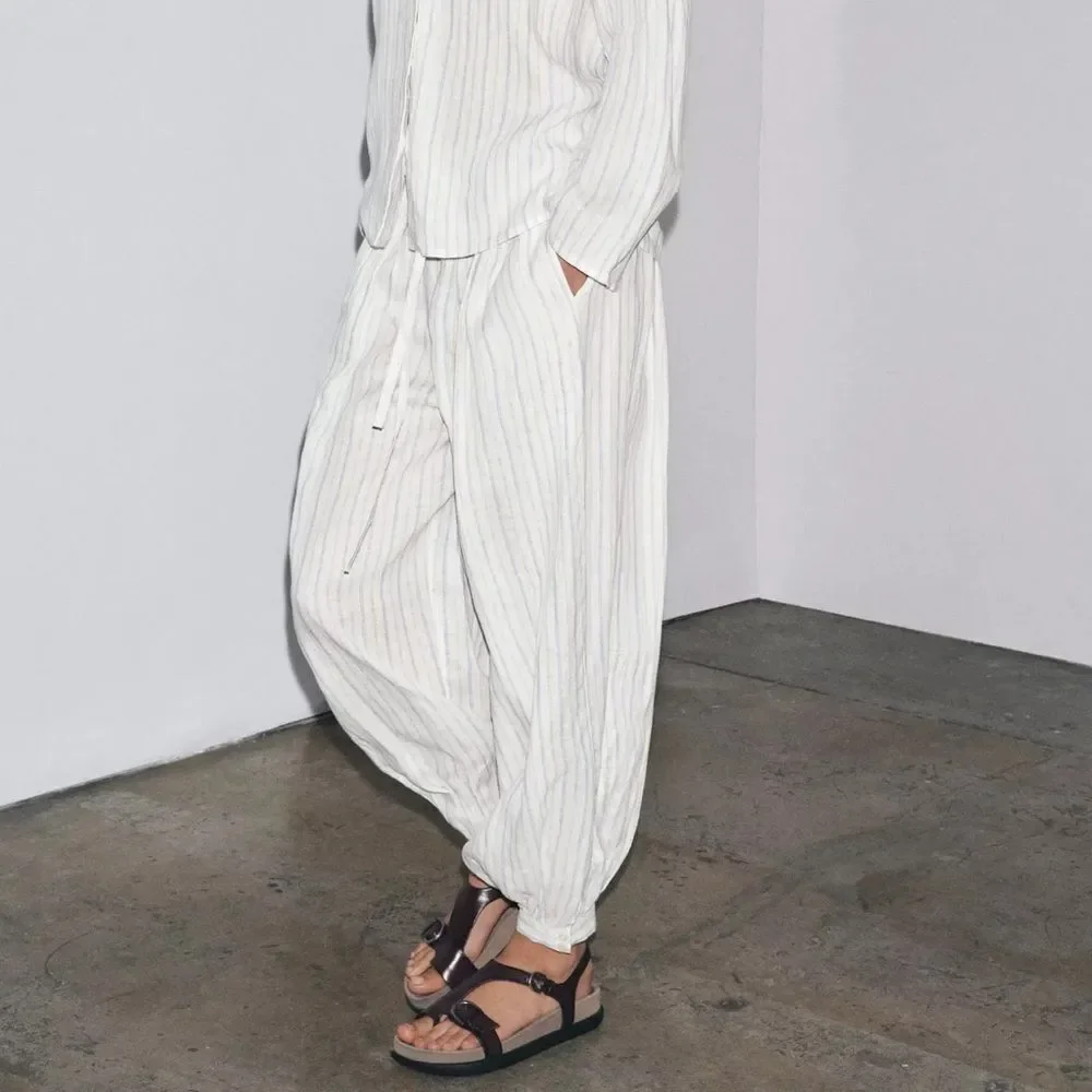 Zara 100% Linen Balloon Pants New